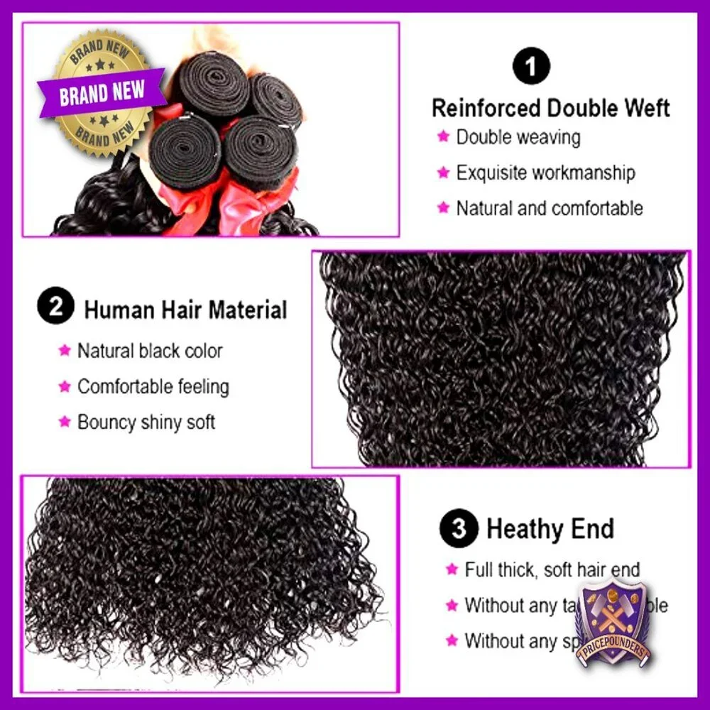 Brazilian Human Hair Extensions Water Wave Bundles with 4x4 Lace Closure